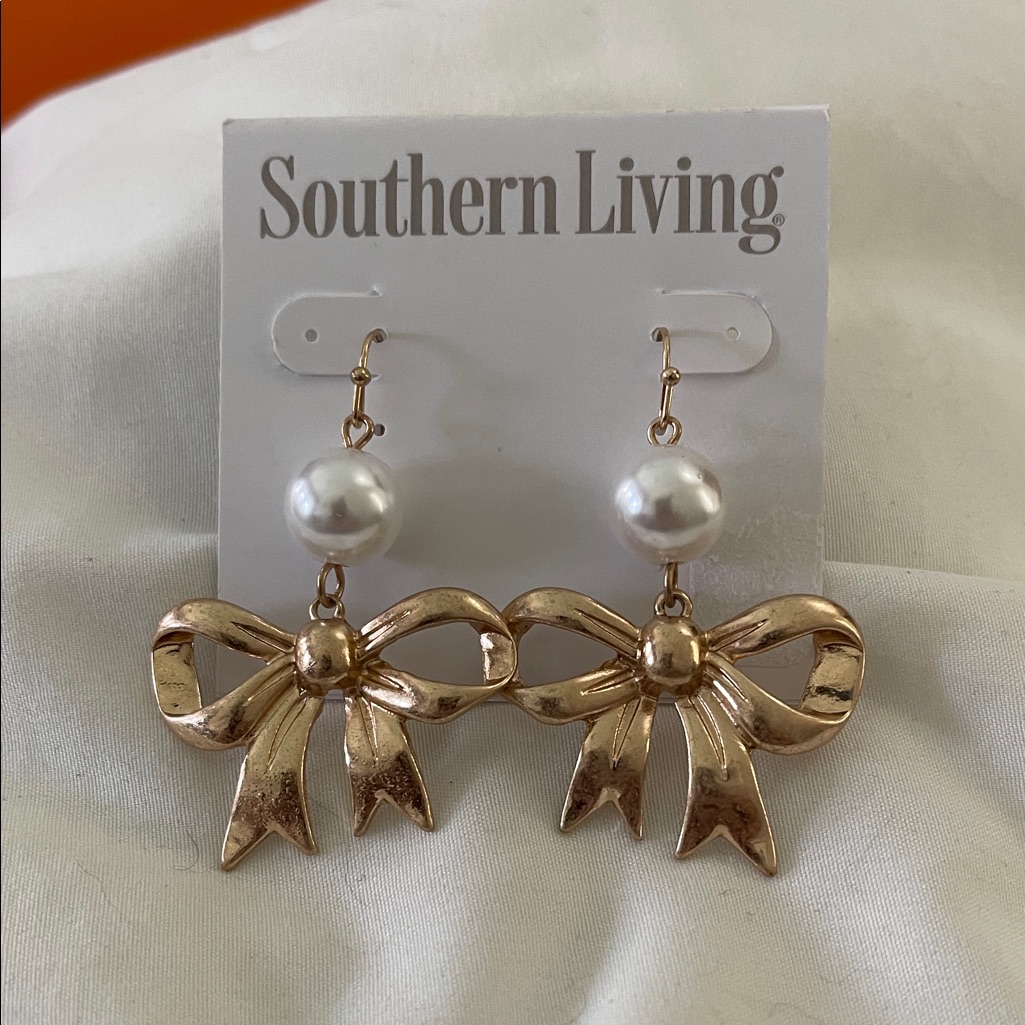 Nwt Southern Living Gold Bow Earrings With Pearls 24$